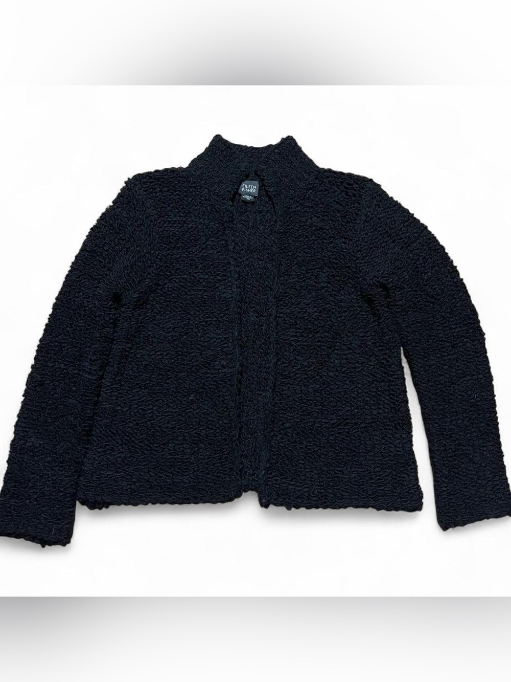 Eileen Fisher Chunky Knit Sweater Open Front Cardigan Size XS Black